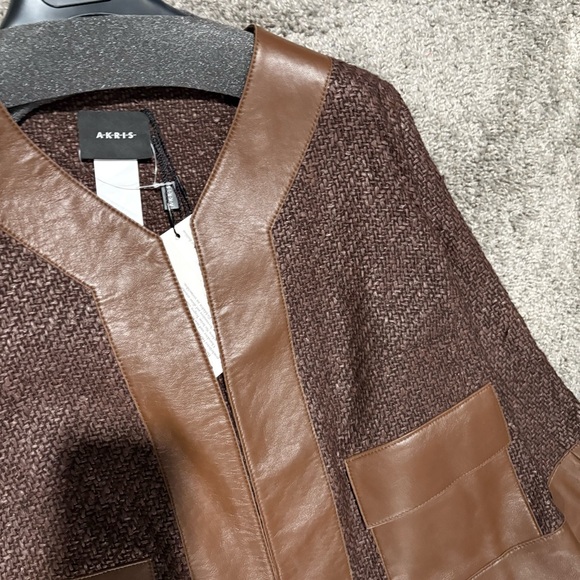 AKRIS NEW GATE Wool Blend Structured Tweed Jacket Lamb Leather Trim 14 $3,990.00 - Picture 7 of 16